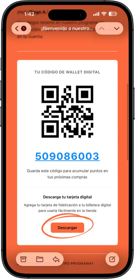 Correo con tu código de wallet