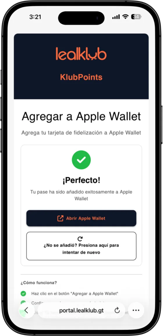 Tarjeta lista para Apple Wallet