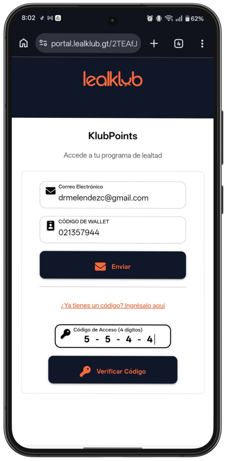 Correo con código de 4 dígitos