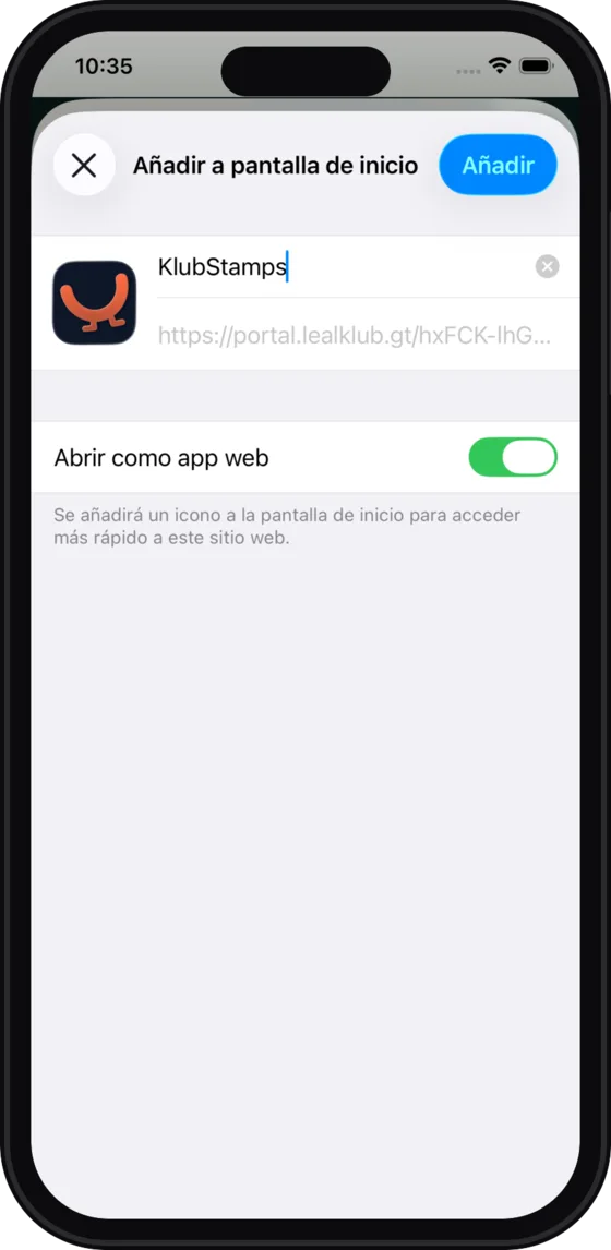Añadir a pantalla de inicio