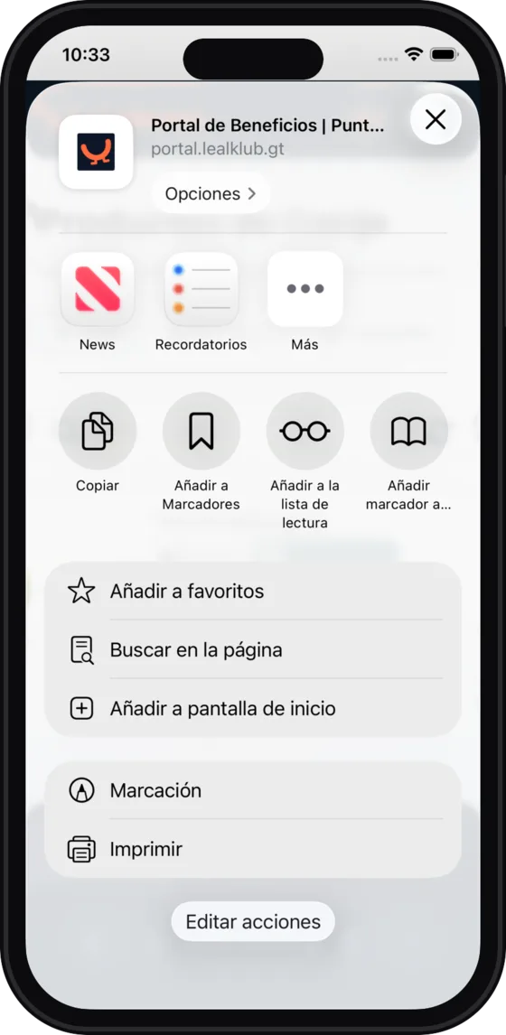 Menú de Safari