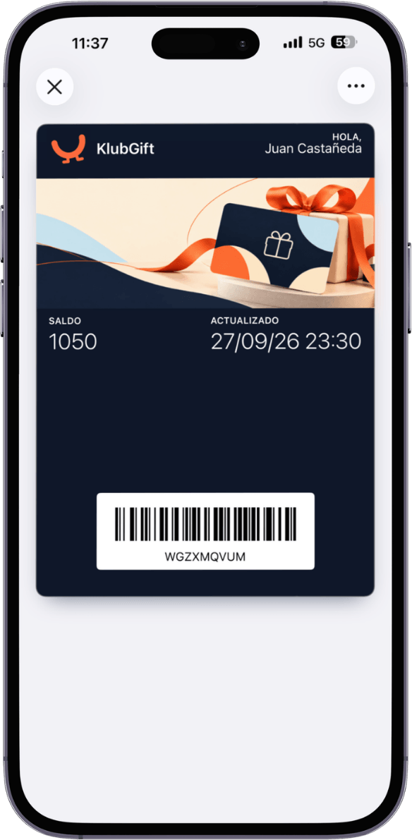Gift card digital con saldo en Apple Wallet