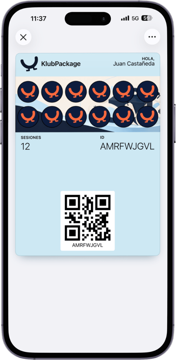 Paquete prepagado de 12 sesiones en Apple Wallet