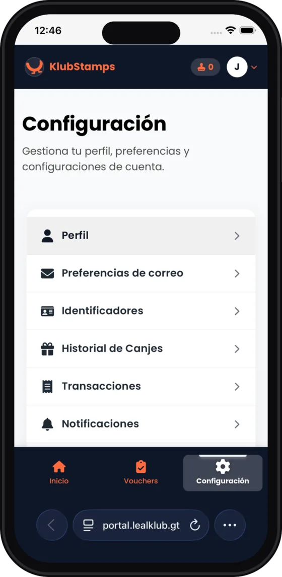 Menú de configuración