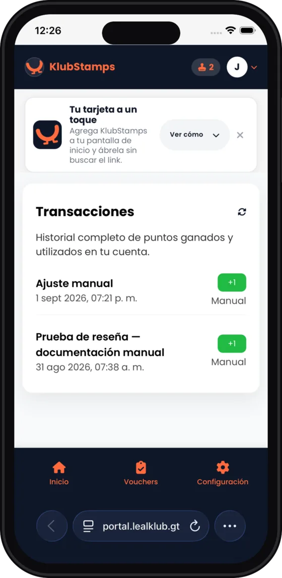Historial de transacciones